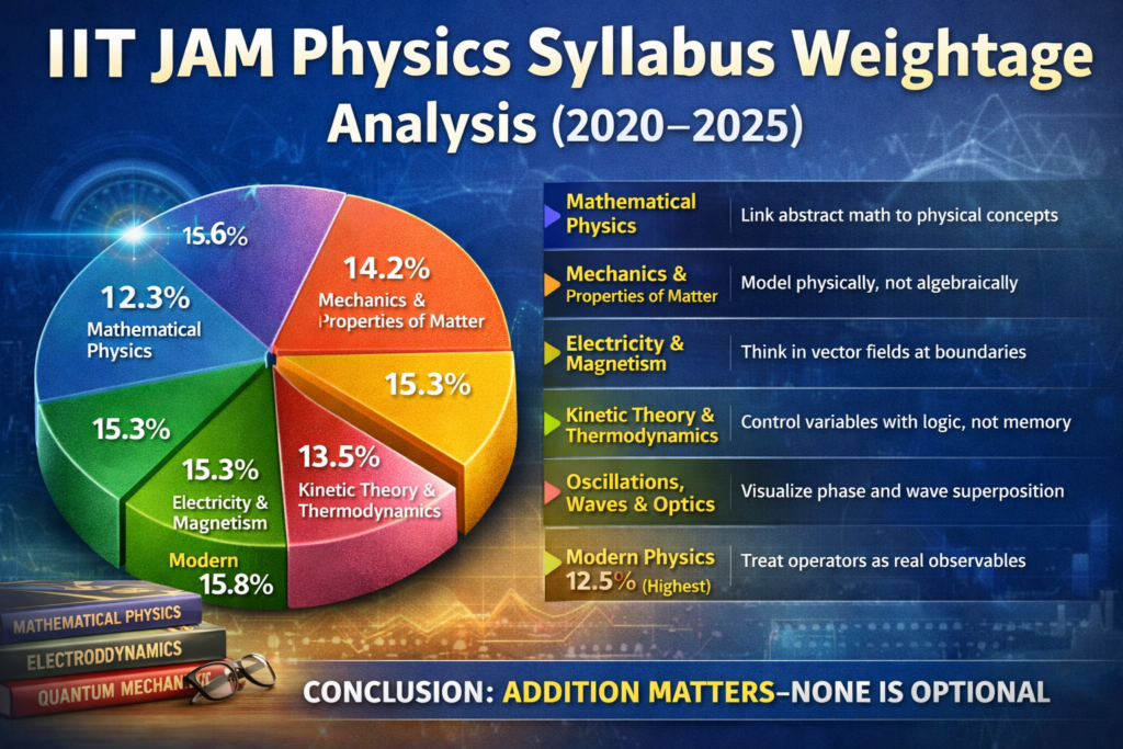 IIT JAM Physics syllabus weightage pie analysis 2020\db2025