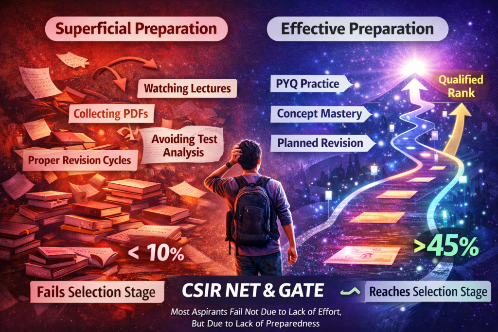 Superficial vs Effective Preparation for CSIR NET & GATE Physics - CSIR NET and GATE Physics preparation strategy explaining why studying hard alone is not enough for competitive physics exams