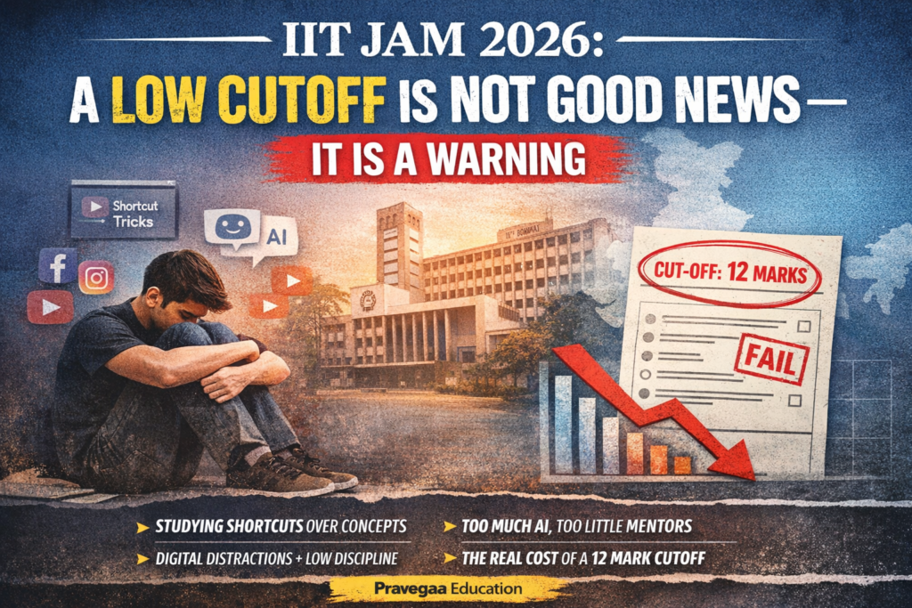 IIT JAM 2026 Physics low cutoff 12 marks analysis showing declining performance and warning for aspirants by Pravegaa Education